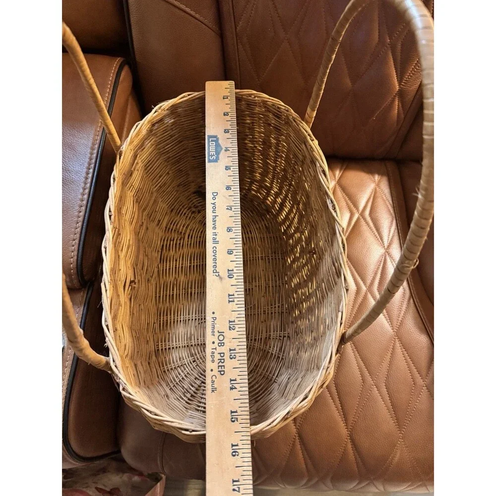 Vintage Large Wicker Basket with Handles Rustic Farmhouse Storage Laundry